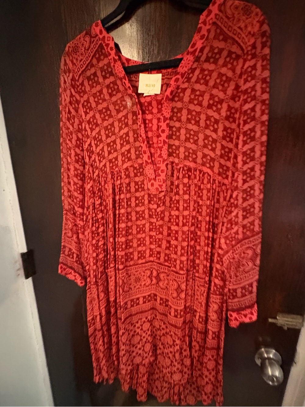 Maeve Red Patterned Long-Sleeve Boho Dress. Size 0.